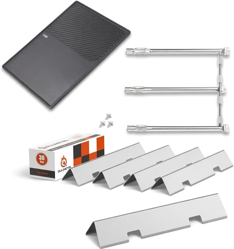 QuliMetal Reversible 7598 Griddle and 7636 Flavorizer Bars & 69787 Grill Burner for Weber Spirit 300 & GS4 Spirit II 300