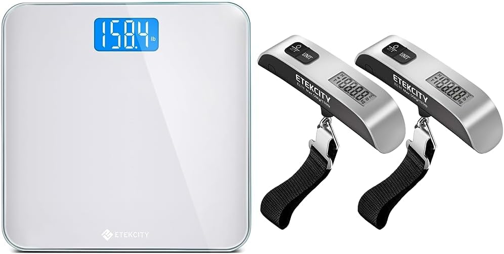 Etekcity Scale for Body Weight, Digital Bathroom Weighing Machine & Luggage Scale, Digital Weight Scales for Travel Accessories Essentials, Portable Handheld Scale with Temperature Sensor