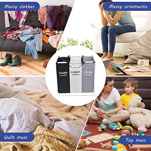 Rainberg® Collapsible Laundry Basket with Aluminum Bracket and Handle, Foldable and Washable Large Washing Basket with 3 Compartment