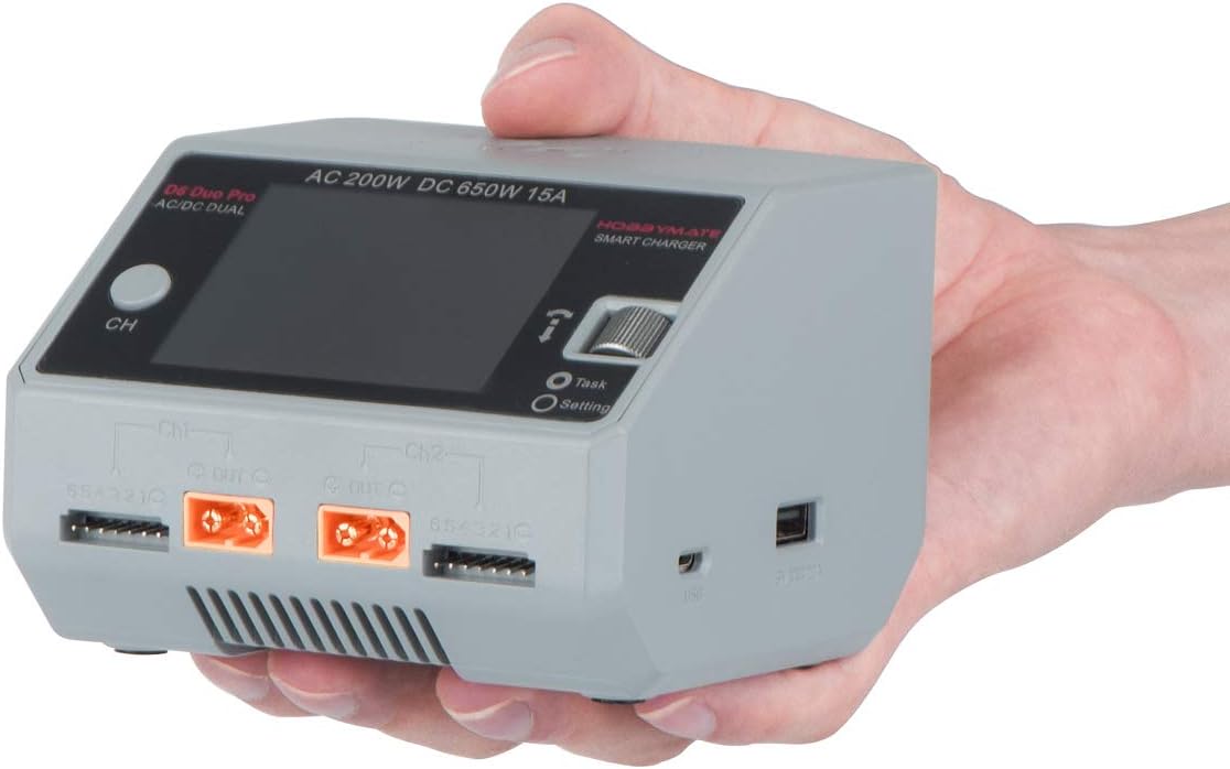 HOBBYMATE D6 Duo Pro Rc Battery Charger Dual Ports, Lipo Battery, Nimh/Nicd Batttery, Pb Battery, Li-Fe Li-Ion Battery Charger, Support AC/DC Input - Gray Color