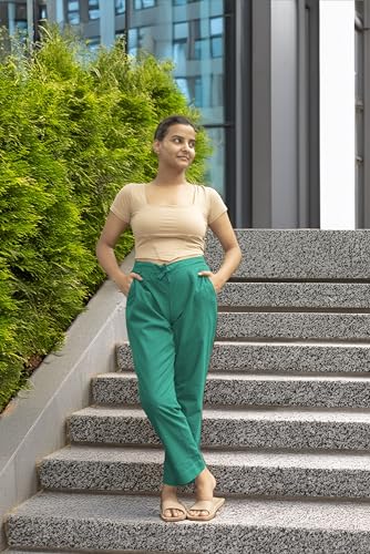 Image of Women's Cotton Regular Fit Trousers - Comfortable and Stylish Casual Office Wear Kurti Pants for Daily Use, Soft and Breathable Fabric