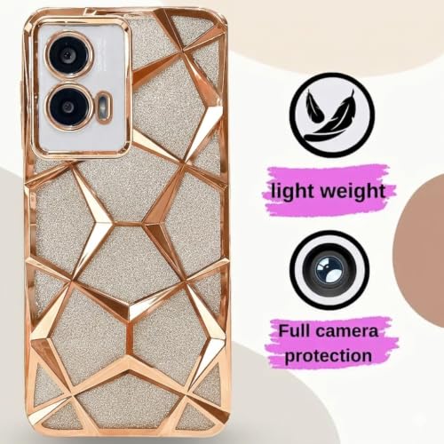 Image of VONZEE Gradient Glitter Case for Moto Edge 50 Fusion, Luxury Electroplated 3D Cube, Diamond Bling Shiny Soft TPU Clear Shockproof Women Girls Protective Phone Cover (Gold)