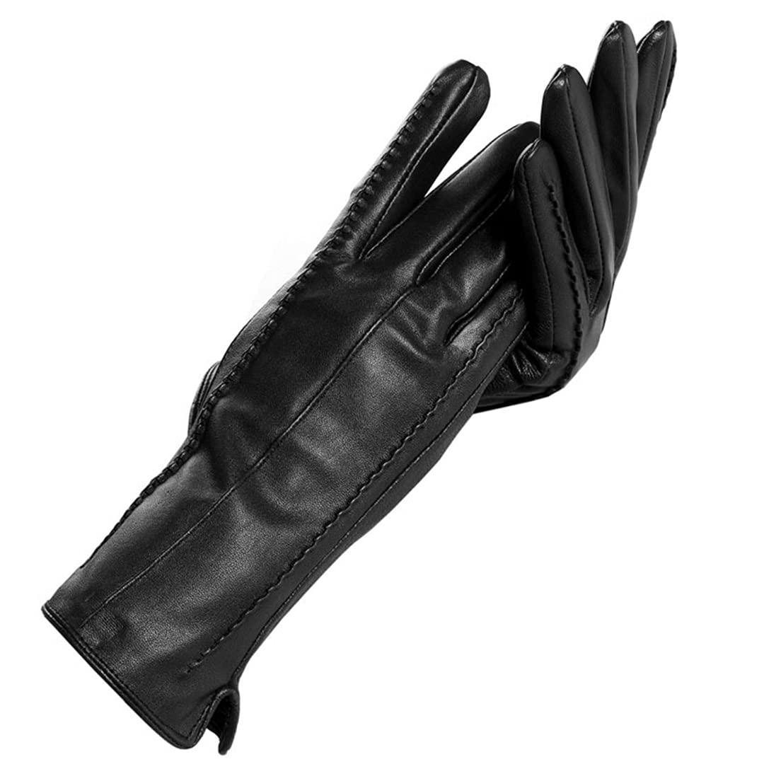 Guantes de cuero para mujer de invierno con forro de algodón cálido Guantes de conducción a prueba de viento al aire libre