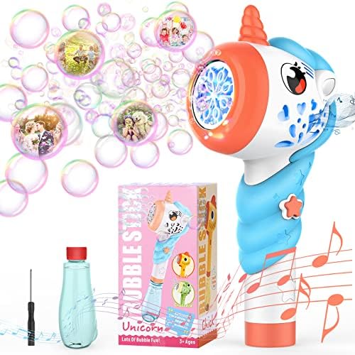 Bubble Machine for Kids,Automatic Bubble Blower for Toddlers Bubble Maker with Music Light Bubble Solution Bubble Wand 8000+Bubble/min Summer Outdoor Bubble Toys Birthday Party Gift for 3-8 Boys Girls