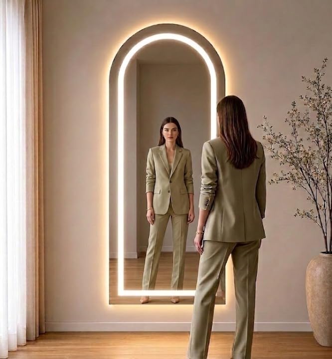 Image of Creative Arts n Frames LED Wall Mount HD Mirror with 3 Color Light Tone for Home Wall Living Room Bedroom Bathroom Hotel Decor Items (18x48 Full Length Arch Shape)
