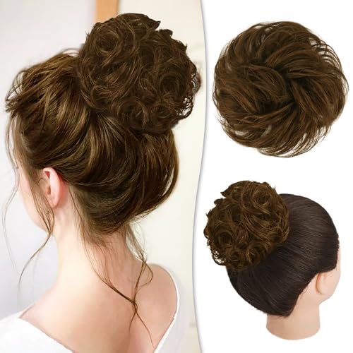 RUWISS Messy Bun Hair Piece Human Hair Messy Rose Bun Hair Buns for Women Real Hair Scrunchies Hair Piece Updo Hair Pieces Bun Extension Ponytail Messy Hair Bun (Medium Brown)