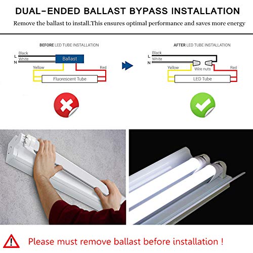 T8 T10 T12 LED Light Tube 4FT, 22W (40W-50W Equiv.), Dual-End Powered, Ballast Bypass, F48T8 Fluorescent Replacement, 2400Lumens, 6000K, Frosted Cover, Garage, Warehouse, Shop Light - 25 Pack - Thumbnail 3