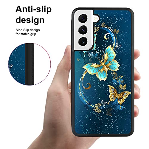 Sakuulo Samsung Galaxy S22 Plus 5G Case, [Screen Protector + Kickstand] Blue Butterfly Design,Tire Texture Anti-Slip Shockproof Lightweight Thin Protective Case For Galaxy S22 Plus 5G 6.6 Inch (2022) #TOP1