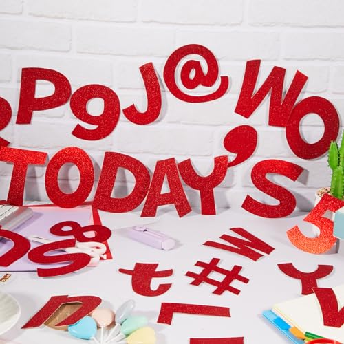 Image of Colarr 216 Pcs 4 Inch Glitter Bulletin Board Letters for Classroom Alphabet Punctuation Symbol Cutout Die-Cut Red Poster Letter with Adhesive Dot School Party Holiday Decor Display
