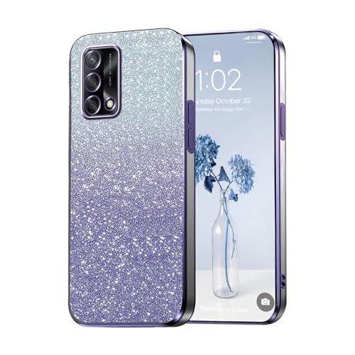 PanXCase Glitter Cover per Oppo A74 4G - Custodia Trasparente Bling Disegni Elegante Brillantini Ultra Sottile Antiurto Ragazza Donna Cover (Viola)