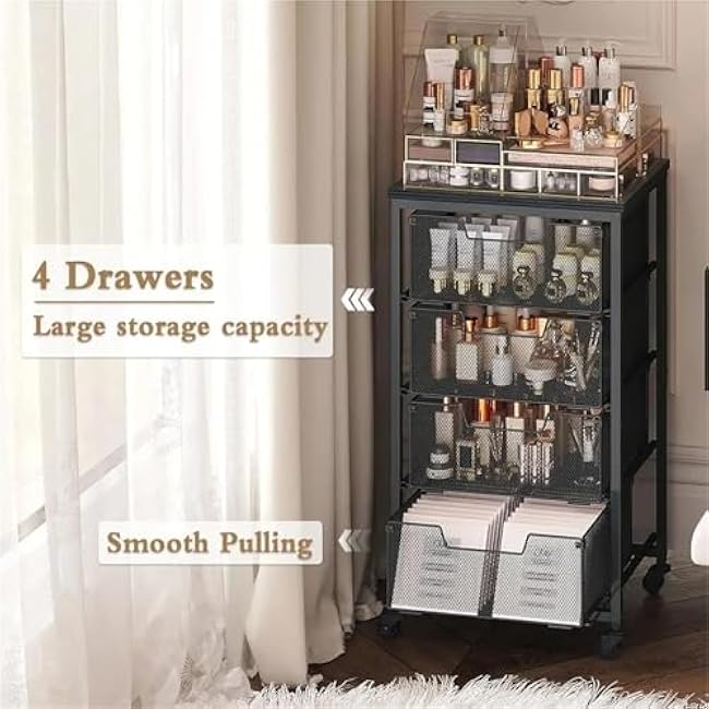 ´¢Îï³µ Metal Art And Craft Storage Organization Cart 4-Drawers Utility Rolling Carts With Lockable Wheels&Wooden Tabletop Art-Craft-37bYUsyn