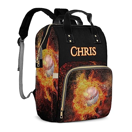 Personalized Fire Baseball Tote Bag Backpacks Custom with Text Mommy Bag Gift for Boy Girl2