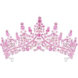 TOBATOBA Tiaras for Women, Pink Crystal Tiara Crowns for Women, Wedding Tiara for Bride Queen Crown, Royal Princess Quinceanera Headpieces for Birthday Prom Pageant Halloween Cosplay Accessories