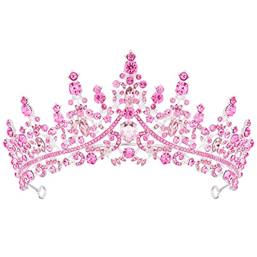 TOBATOBA Tiaras for Women, Pink Crystal Tiara Crowns for Women, Wedding Tiara for Bride Queen Crown, Royal Princess Quinceanera Headpieces for Birthday Prom Pageant Halloween Cosplay Accessories