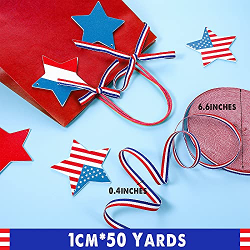 Red White Blue Striped Grosgrain Ribbon Use For Memorial Day Gift Wrapping, Party Decoration, Diy Crafting And Sewing (3/8 Inch X 50 Yard, Red, White, Blue) #TOP1