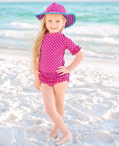 Rufflebutts® Girls Rash Guard 2-Piece Swimsuit Set - Berry Polka Dot Bikini With Upf 50+ Sun Protection - 3T #TOP1