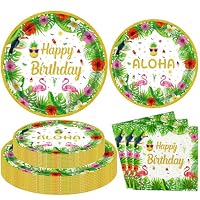 Set Stoviglie Hawaiane Per 16 Persone - 88 Pezzi Con Fenicotteri E Palme, Ideale Per Feste Tropicali E Luau