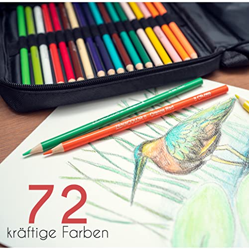 Zenacolor - 72 Buntstifte für Erwachsene, Transporttasche, 72 Professionelle Buntstifte, Buch zum Ausmalen für Kinder und Mandala, Erwachsene – Set Buntstifte