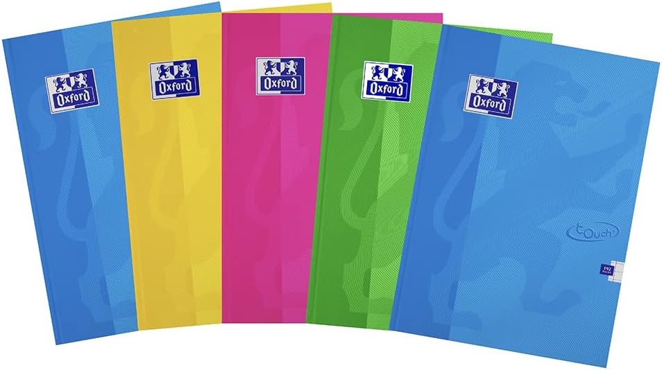 Oxford A4 192 Page Hardback Casebound Notebook Assorted Colours, Pack of 5