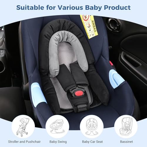 Image of COOLBEBE Upgraded 3-in-1 Baby Body Support & Strap Covers Set for Newborn Infant - Extra Soft Car Seat Insert Cushion Pad, Perfect for Car Seats, Strollers, Swing, Black