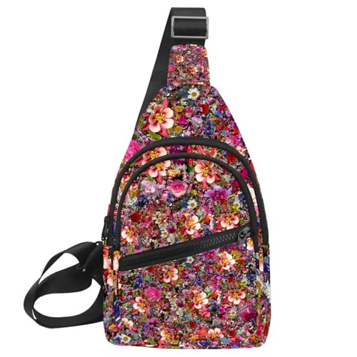 Sac à bandoulière ultra-plat multicolore motif floral, format poitrine 30x18cm