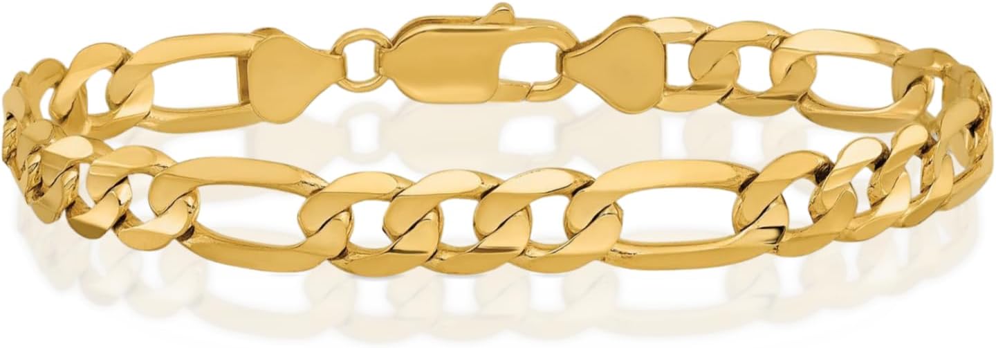 IceCarats 10K Solid Yellow Gold 7.5mm Chunky Figaro Chain Concave Link Bracelet Polished