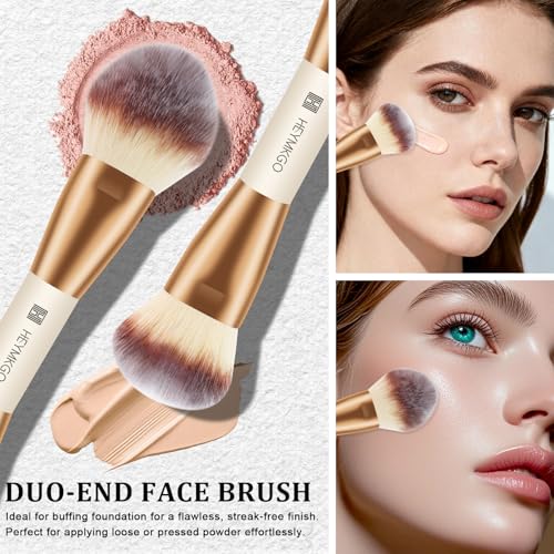 HEYMKGO Makeup Brushes Set, 6Pcs Double-ended Foundation Contour Concealer Powder Eyeshadow Brush for Liquid, Cream, Powder for Blending Buffing Professional Face Brush Set Tools(Apricot) - Image 3