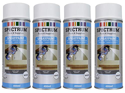Lot 4 Bombes BLANC MAT Peinture en Aérosol 400ml Bois,Métal,Plastique,Autres