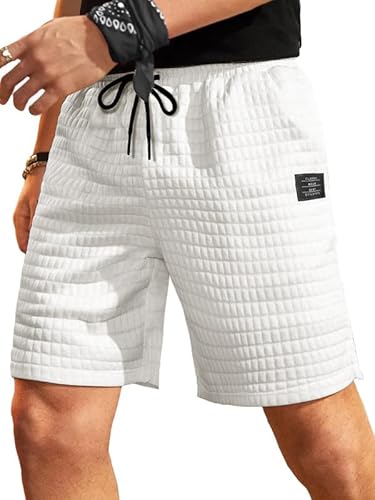 Meilicloth Men's Shorts Casual 7 Inch Inseam Stretch Athletic Workout Gym Basketball Running Sports Training White 42 (UK48) XXX-Large