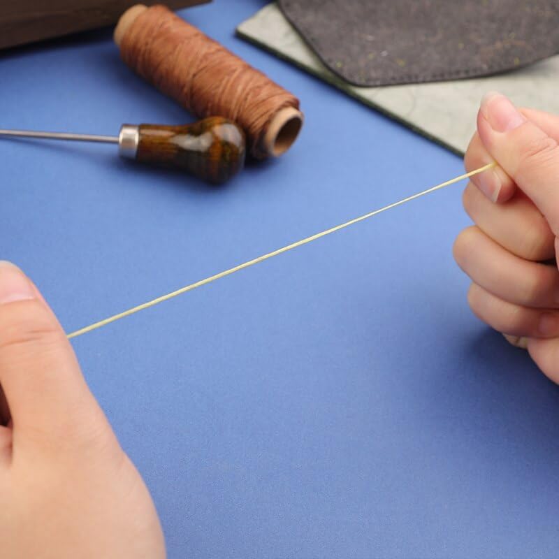 RORGETO 41pcs DIY Leather Craft Tools Set 24 Colors 50M Waxed Thread 37/40/42mm Sewing Blind Needles Single Gourd Handle Awl
