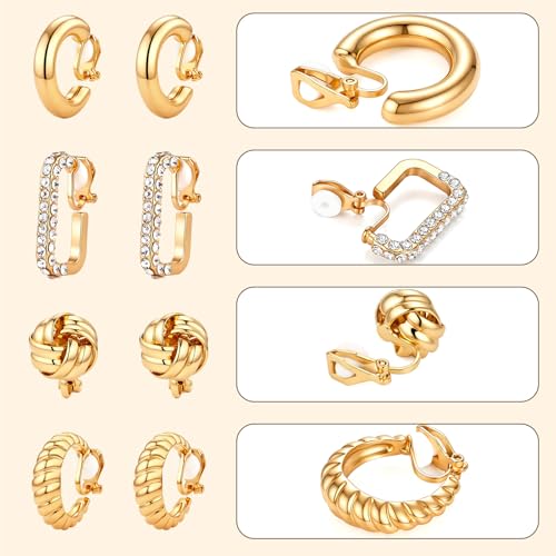 Image of Gold Clip On Hoop Earrings for Women, 18K Gold Plated Eco-Friendly Alloy Non-Pierced Ear Clips, Hypoallergenic Sustainable Fashion Jewelry for Daily & Party Wear
