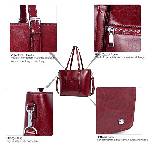 BROMEN Women Briefcase 15.6 inch Laptop Tote Bag Vintage Leather Handbags Shoulder Work Purses Wine Red