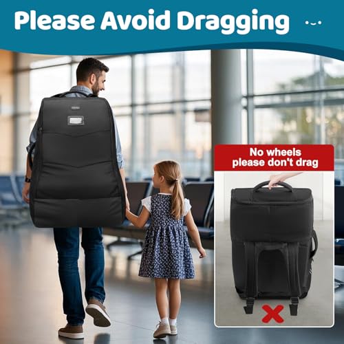 Image of YOREPEK Car Seat Carrier Bag for Airport, Baby Travel Essentials | Shoulder Strap, Waist Strap, Padded Portective, PU Leather Wear-Resistant Bottom, Carseat Bag with Side Pocket
