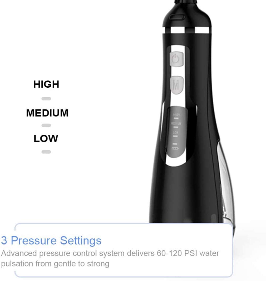 Irrigador bucal portátil / IPX7 Jet Wash Impermeable para Dientes, 3 Modos, con indicador LED, para Viajes y Familia,Negro