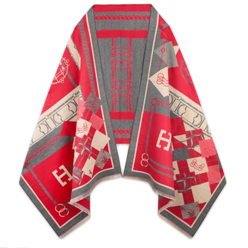 EXTREE Scarfs for Women Pashmina Silky Shawl Wrap for Evening Dressing Blanket Open Front Poncho Cape Afu-red