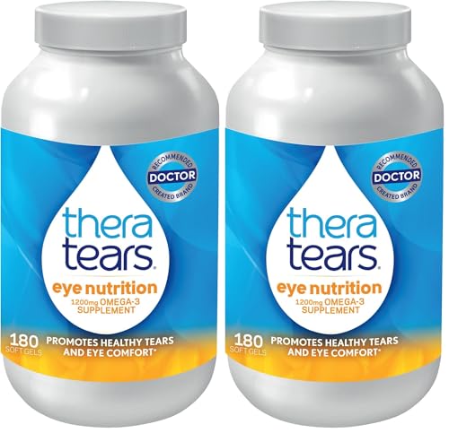 Image of TheraTears Omega 3 Supplement for Eye Care,1200mg Fish Oil and Organic Flaxseed Oil with Vitamin E,180 Count (Pack of 2)