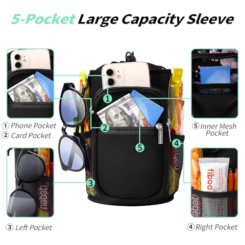 Image of 128 oz Water Bottle Sleeve, Neoprene One Gallon Water Bottle Carrier with Strap & Paracord Handle, Sport Bottle Holder Sling Bag with 4 Pockets for Travelling, Walking, Camping-Black