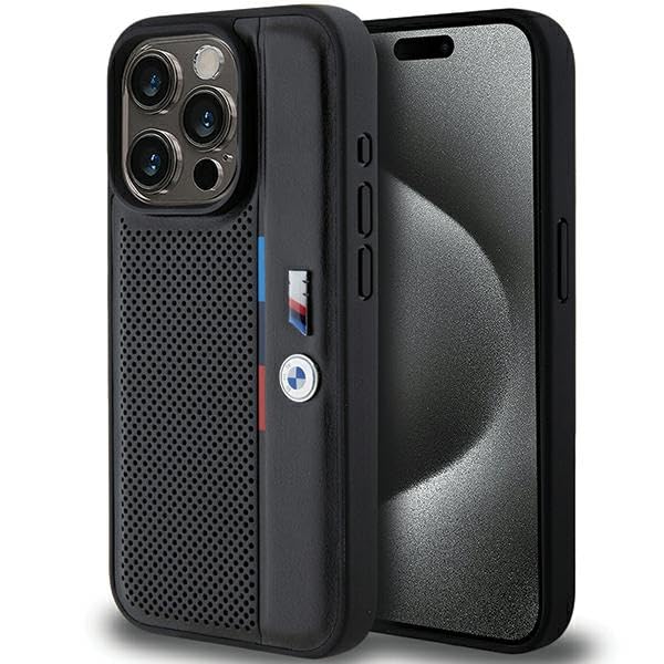 CG MOBILE BMW BMHCP15L23PUPVK Coque pour iPhone 15 Pro 6,1" Noir Ligne Tricolore Perforée