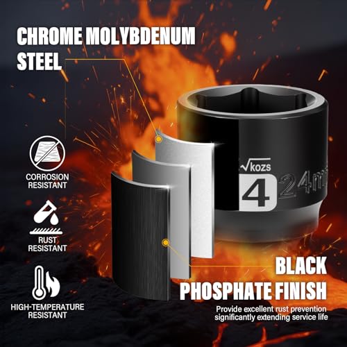 Image of 1 /2 Inch Drive 24mm Shalllow Metric 6 Point CR-MO Impact Socket | Radius Corner Design,Square Chamfered Opening,Axle Nut Impact Grade Socket for Easy Removal