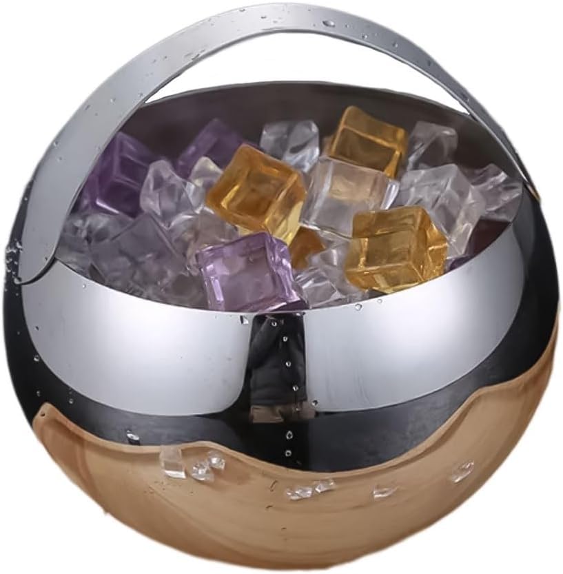 Soporte para hielo de acero inoxidable: cubeta elegante de color plata con asa portátil