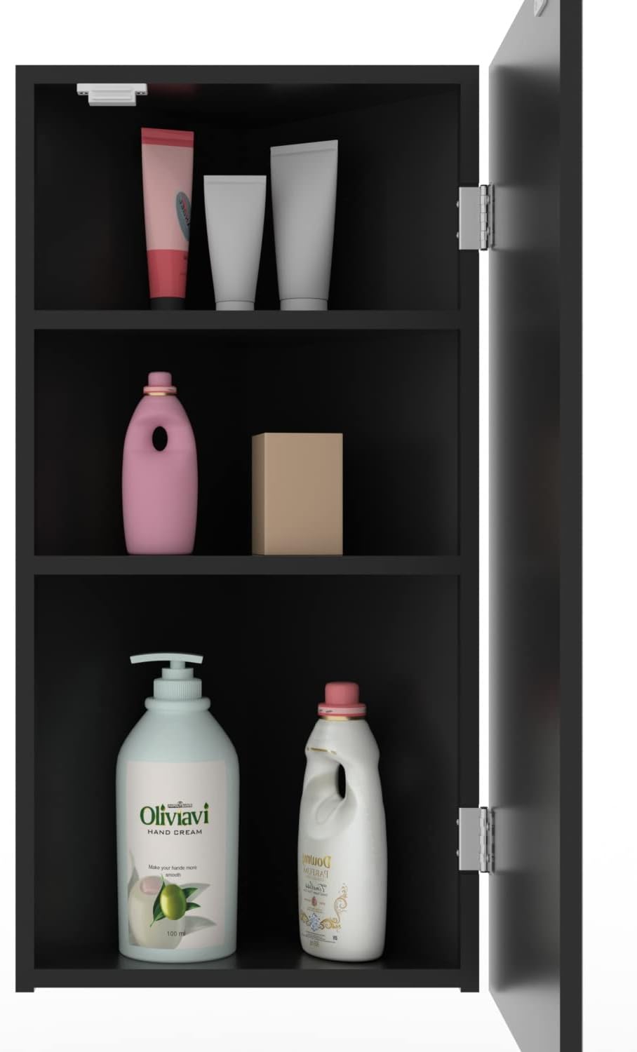 eclife 24" Bathroom Corner Medicine Cabinet W/Mirror, Single Door Bathroom Black Wall Mount Mirror Cabinet, Hanging Triple Shelf Storage Cabinet Opens Left to Right