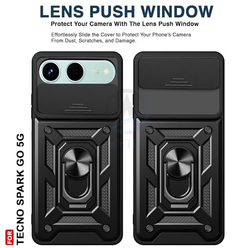 Image of AESTMO Tough Armor Tecno Spark GO 5G Bumper Back Case Cover | Ring Holder & Sliding Camera Shield Cover | 360 Degree Protection Back Case Cover for Tecno Spark GO 5G (Black)
