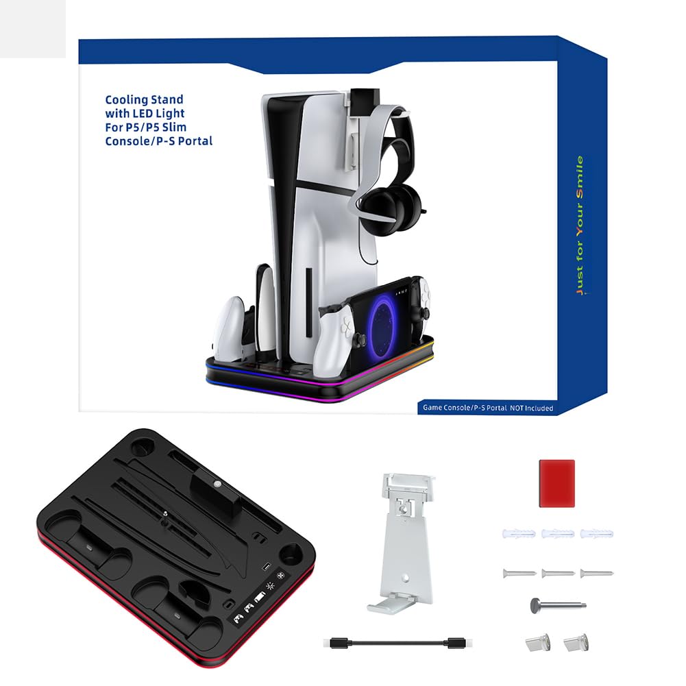 Stacja ładująca kontroler JUCHRZEY ze światłem RGB do Portal Stojak pionowy do konsoli PS5/PS5 Slim (B)