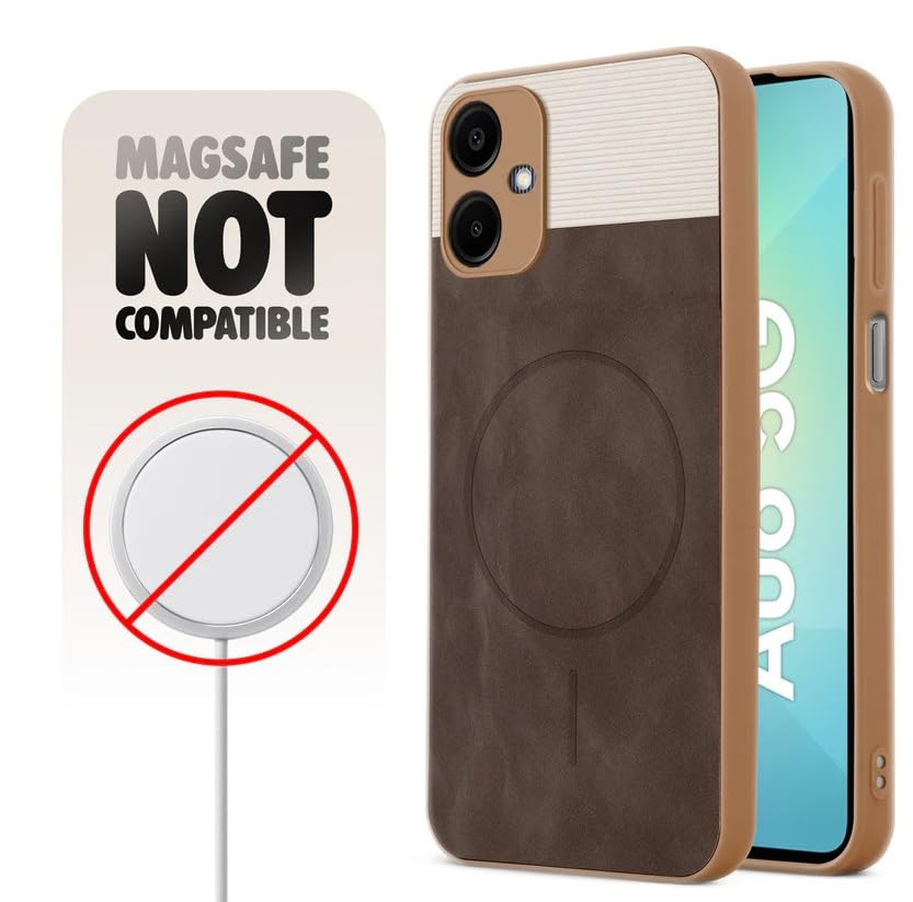 Image of Bintage CASE Dual-Leather Mac Safe Design Phone Case| Soft Touch Finish | Full Camera Protectection Back Cover Compatible for Samsung F04 / A04e 4G / M04 - White & Choco Brown