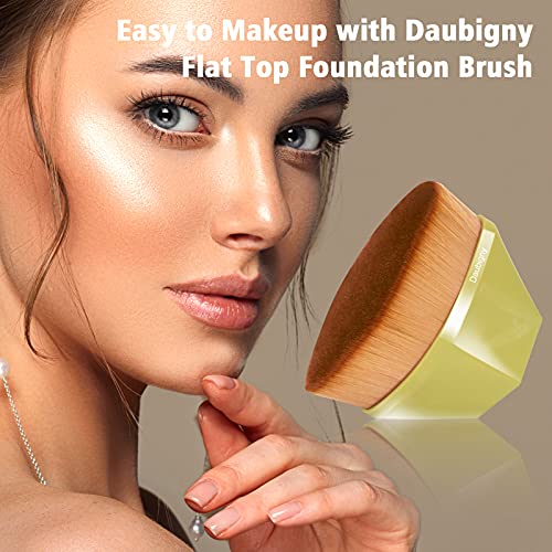 Image of Foundation Makeup Brush Flat Top Kabuki Hexagon Face Blush Liquid Powder Foundation Brush for Blending Liquid, Cream or Flawless Powder Cosmetics with Bonus Protective Case (Yellow)