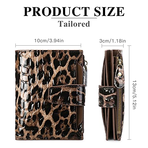 Image of GOIACII Leather Women's Wallet RFID Blocking Credit Card Holder Leopard | Compact, Small, Trifold Billfold with Zipper Coin Pocket, 4 ID Windows