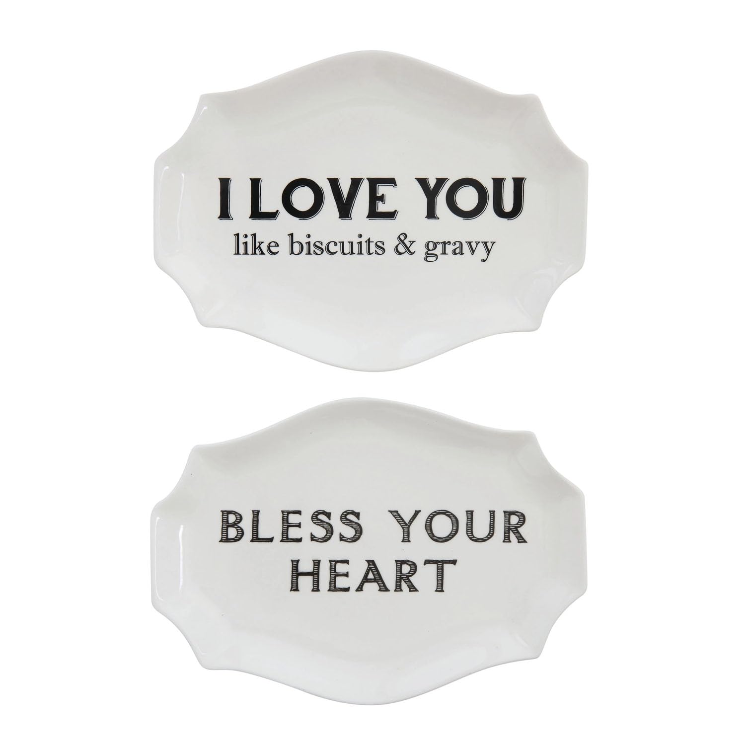Creative Co-Op Stoneware Plates with Southern Sayings, White, Set of 2