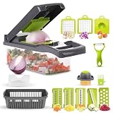 Cortador y cortador de verduras con cuchillas de acero inoxidable ultra afiladas, cortador de alimentos todo en uno, rallador, mandolina, cortador de juliana, separador de huevos y cesta de drenaje,