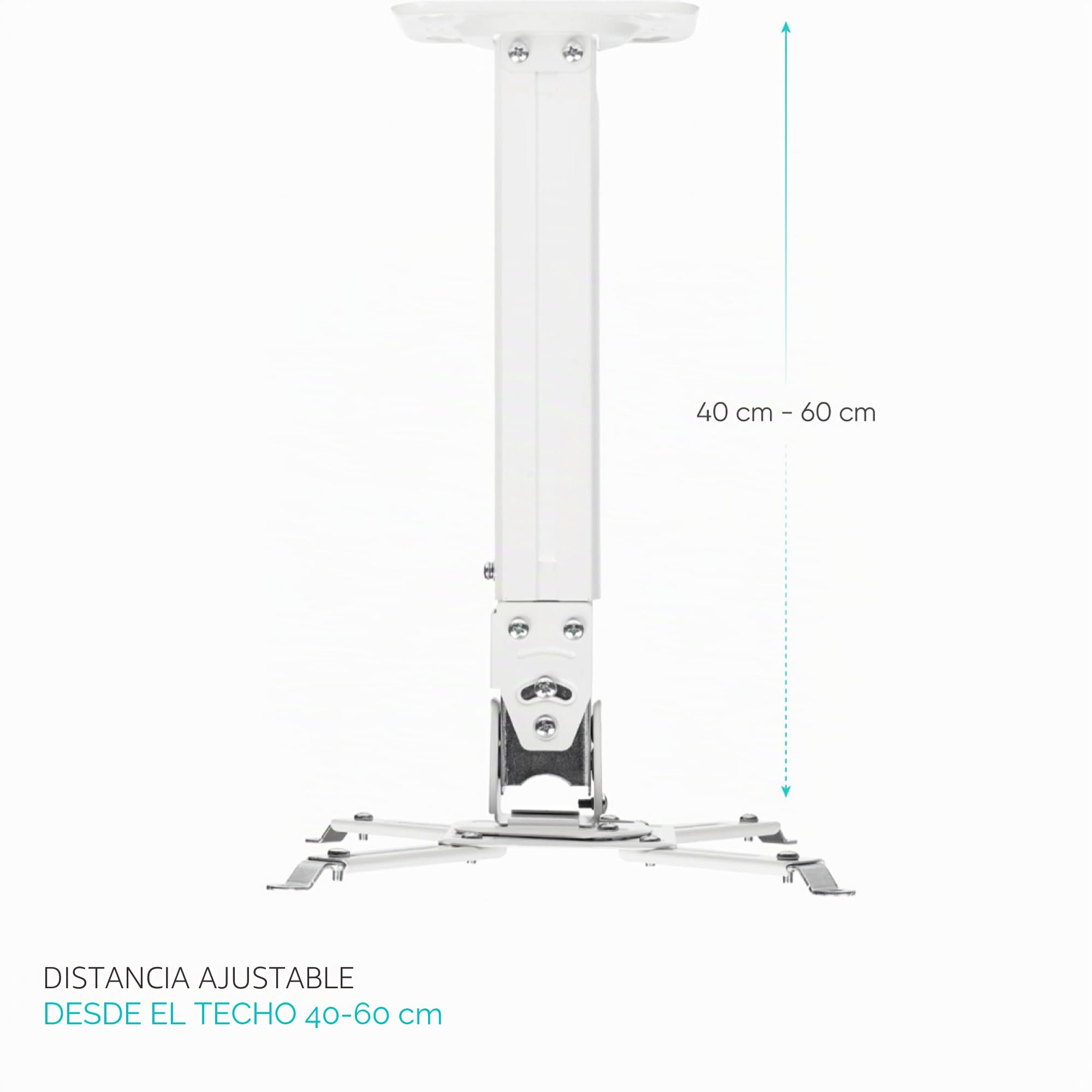 ONKRON Soporte para Proyector de Techo/Pared, 10 kg, K5A-W | Brazo proyector blanco, altura ajustable, giratorio 30°, inclinable, extensible, pasacables; para cine en casa y oficina