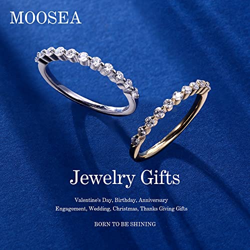 MOOSEA Floating Moissanite Wedding Band for Women, Round D Color VVS1 Clarity Lab Created Moissanite Rings 14K White Yellow Rose Gold Plated 925 Sterling Silver Stackable Rings for Women2